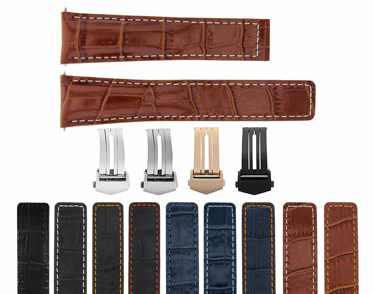 19/16MM-20/16MM LEATHER STRAP BAND UNIVERSAL DEPLOYMENT MATTE STAINLESS STEEL