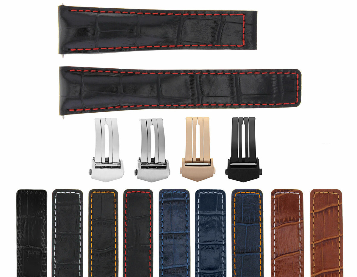 19/16MM-20/16MM LEATHER STRAP BAND FOR TAG HEUER MONZA WR2110 FIT FC5012 -FC5013, Black with Red Stitching