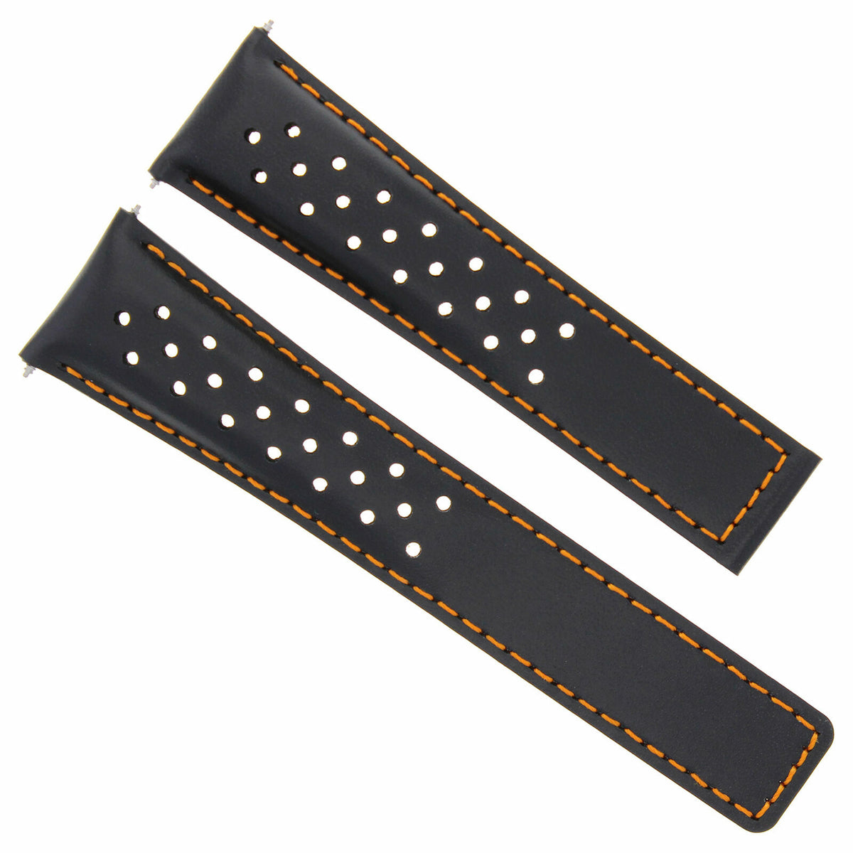 20MM LUG WITH 16MM BUCKLE WIDTH LEATHER WATCH BAND STRAP DEPLOYMENT CLASP, Black with Orange Stitching, view 3
