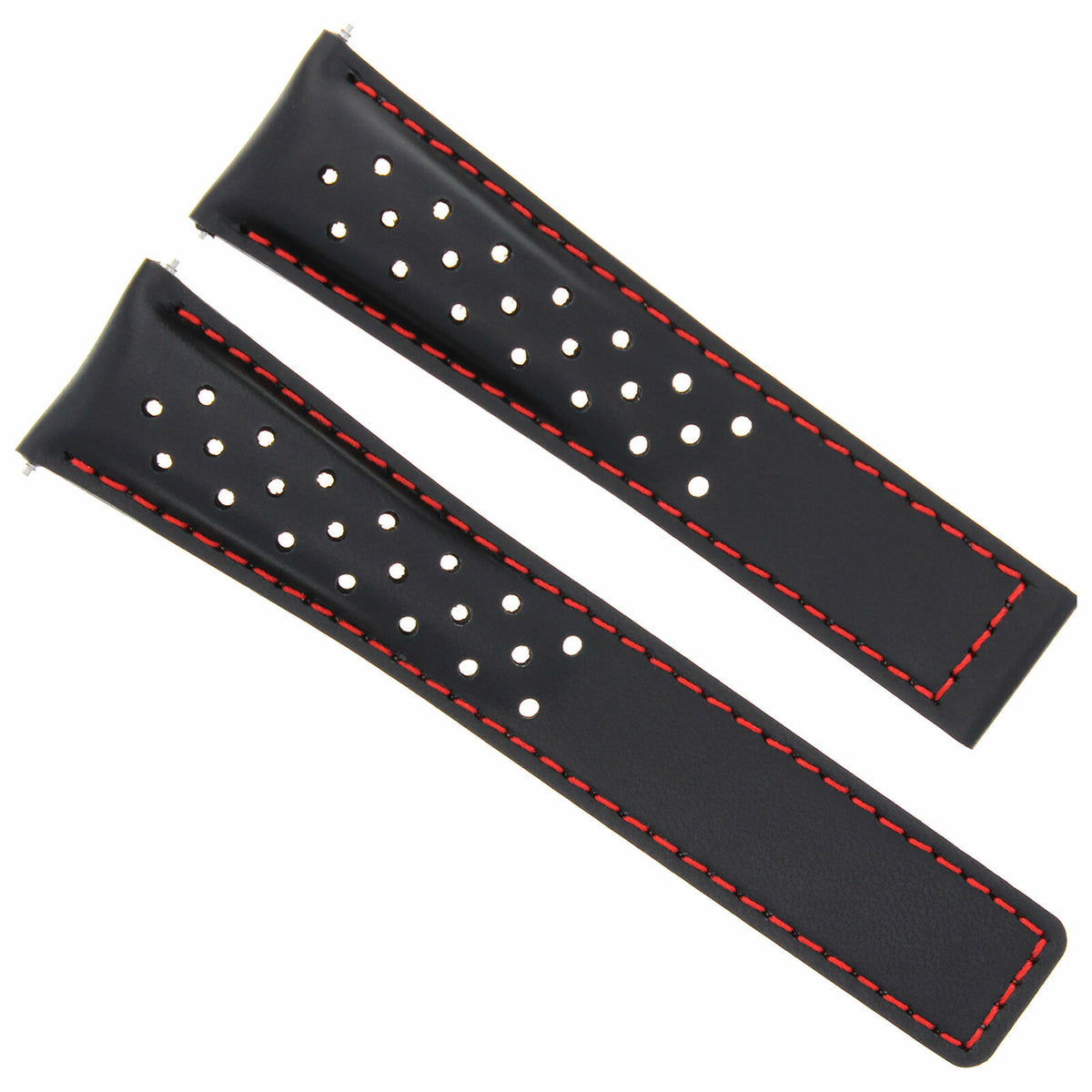 20MM LUG WITH 16MM BUCKLE WIDTH LEATHER WATCH BAND STRAP DEPLOYMENT CLASP, Black with Red Stitching, view 3