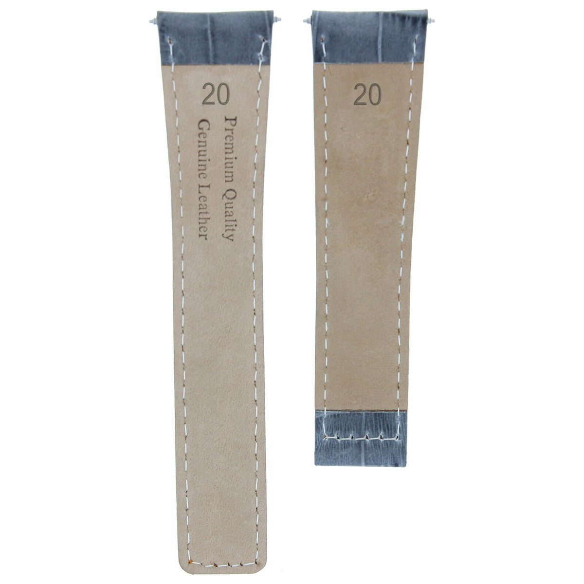 20-22MM REPLACEMENT LEATHER WATCH STRAP BAND ITALY CALF LEATHER UNIVERSAL, Grey, front view