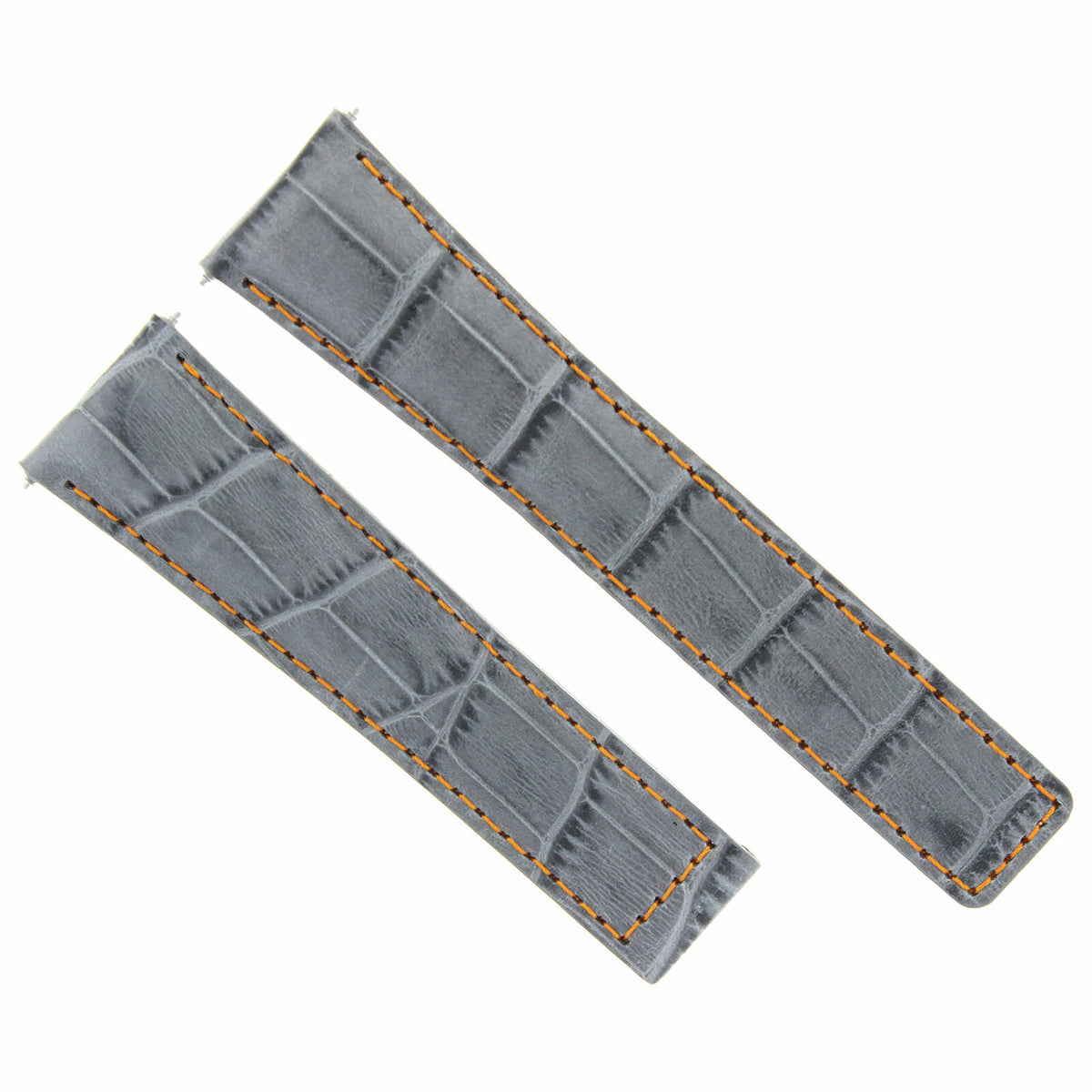 20-22MM REPLACEMENT LEATHER WATCH STRAP BAND ITALY CALF LEATHER UNIVERSAL, Grey with Orange Stitching, view 2