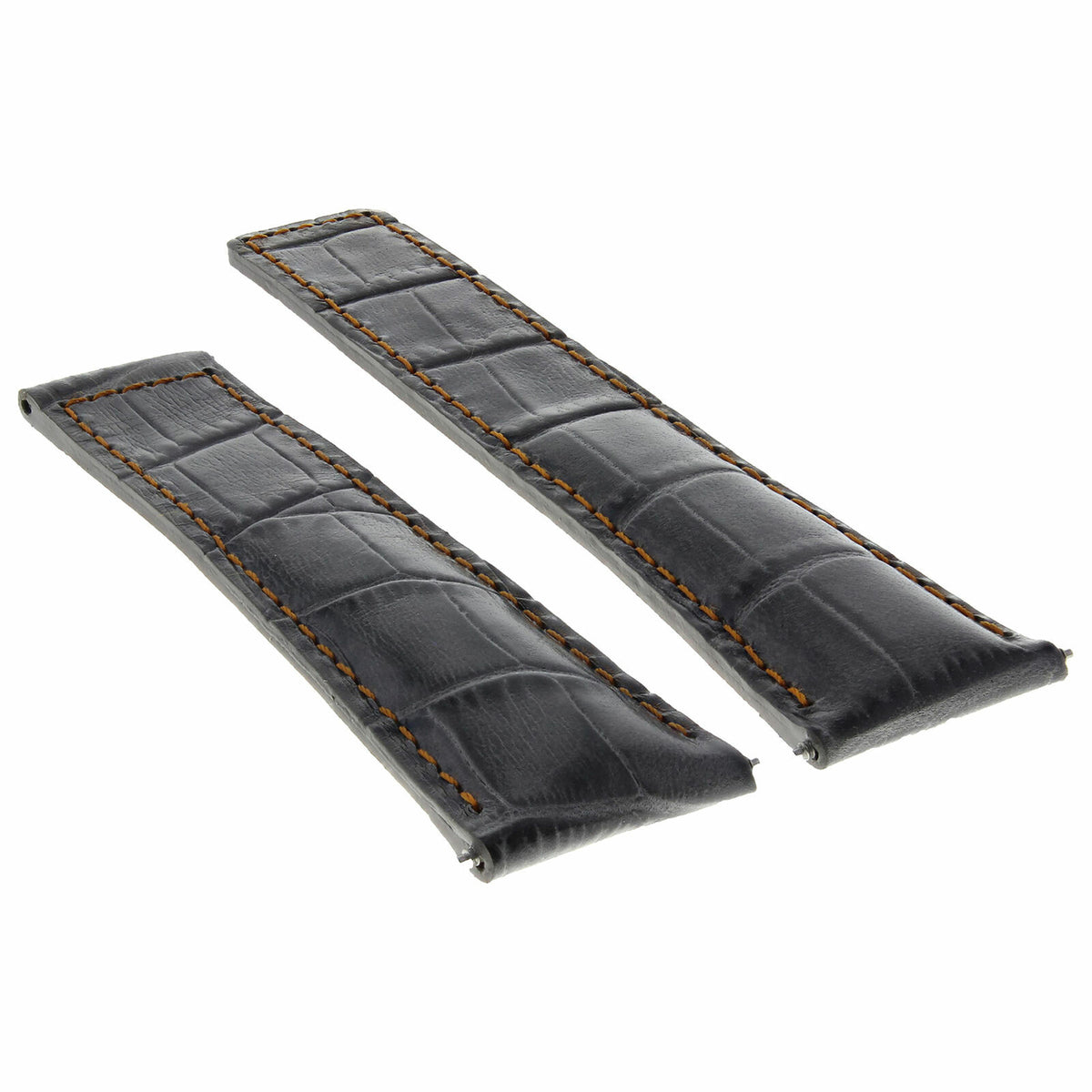 20-22MM REPLACEMENT LEATHER WATCH STRAP BAND ITALY CALF LEATHER UNIVERSAL, Grey with Orange Stitching, view 3