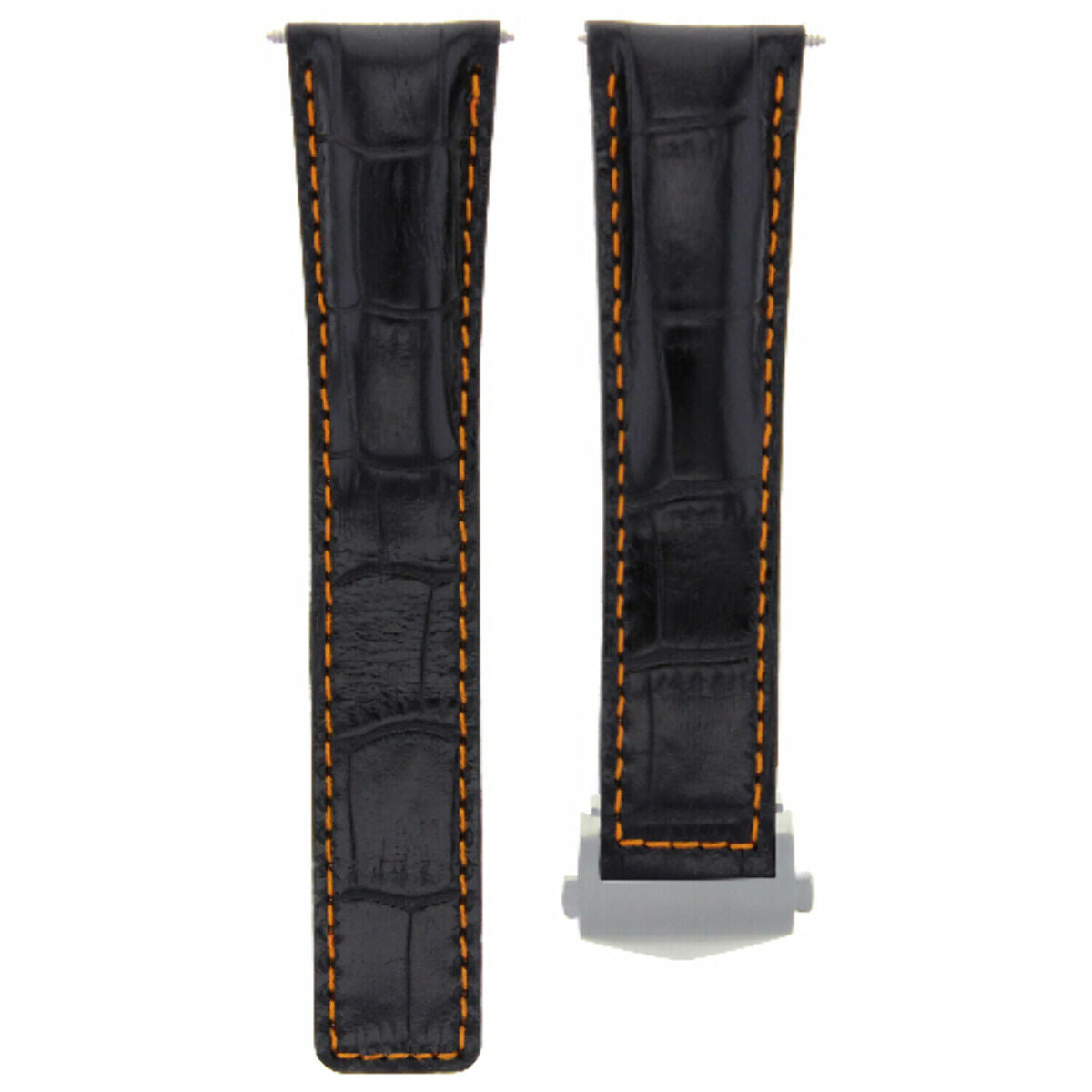 20-22MM LEATHER WATCH STRAP BAND FOR TAG HEUER CARRERA CV2A10 FC5037/39/40 CLASP, Black with Orange Stitching, view 2