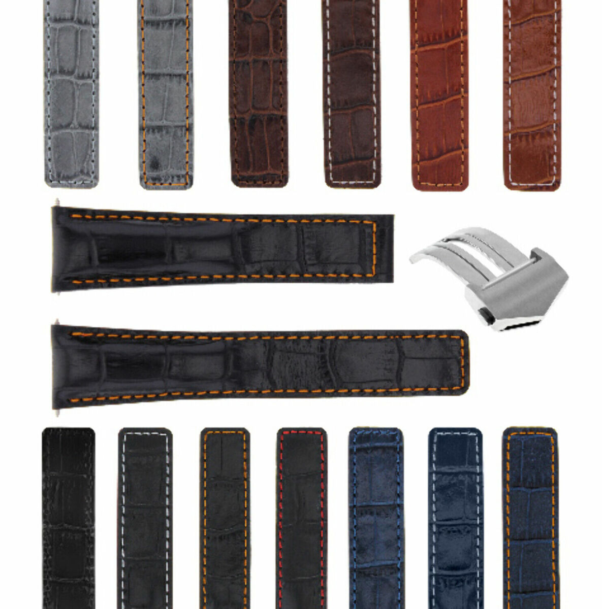 20-22MM LEATHER WATCH STRAP BAND FOR TAG HEUER CARRERA CV2A10 FC5037/39/40 CLASP, Black with Orange Stitching
