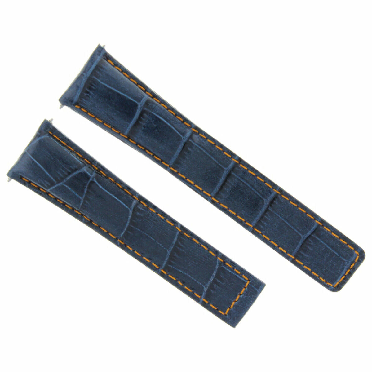 20-22MM LEATHER WATCH STRAP BAND FOR TAG HEUER CARRERA CV2A10 FC5037/39/40 CLASP, Blue with Orange Stitching, front view