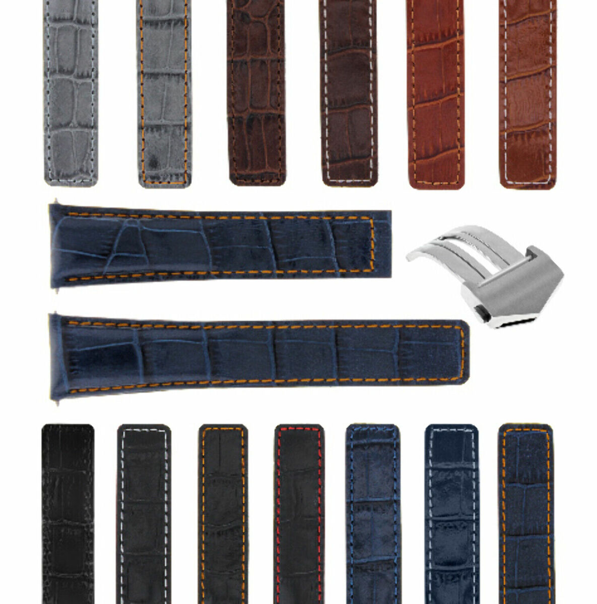 20-22MM LEATHER WATCH STRAP BAND FOR TAG HEUER CARRERA CV2A10 FC5037/39/40 CLASP, Blue with Orange Stitching