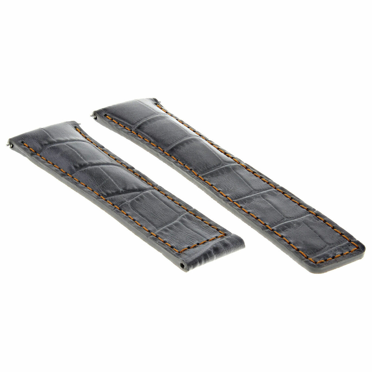 20-22MM LEATHER WATCH STRAP BAND FOR TAG HEUER CARRERA CV2A10 FC5037/39/40 CLASP, Grey with Orange Stitching, front view