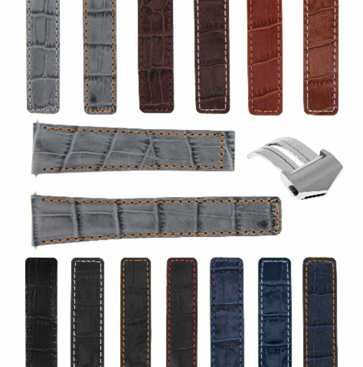 20-22MM LEATHER WATCH STRAP BAND FOR TAG HEUER CARRERA CV2A10 FC5037/39/40 CLASP, Grey with Orange Stitching