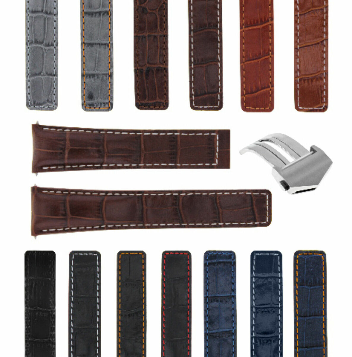 20-22MM LEATHER WATCH STRAP BAND FOR TAG HEUER CARRERA CV2A10 FC5037/39/40 CLASP, Brown with White Stitching