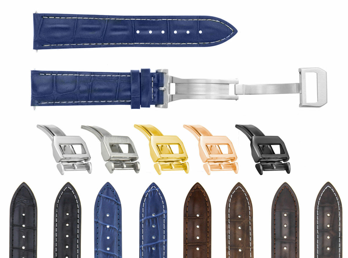 19-20-21-22-23MM LEATHER WATCH STRAP BAND FOR IWC PILOT PORTUGESE TOP GUN WATCH, Blue with White Stitching