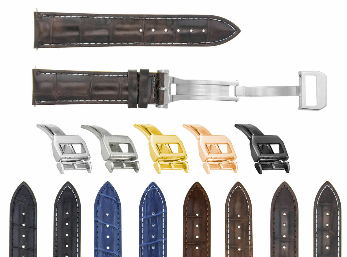 19-20-21-22-23MM LEATHER WATCH STRAP BAND FOR IWC PILOT PORTUGESE TOP GUN WATCH, Dark Brown White Stitching