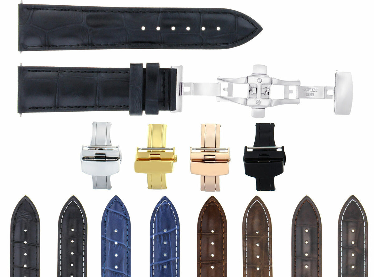 19/16MM-20/16MM LEATHER WATCH BAND STRAP FOR ROLEX WATCH + BUTTERFLY CLASP, Black
