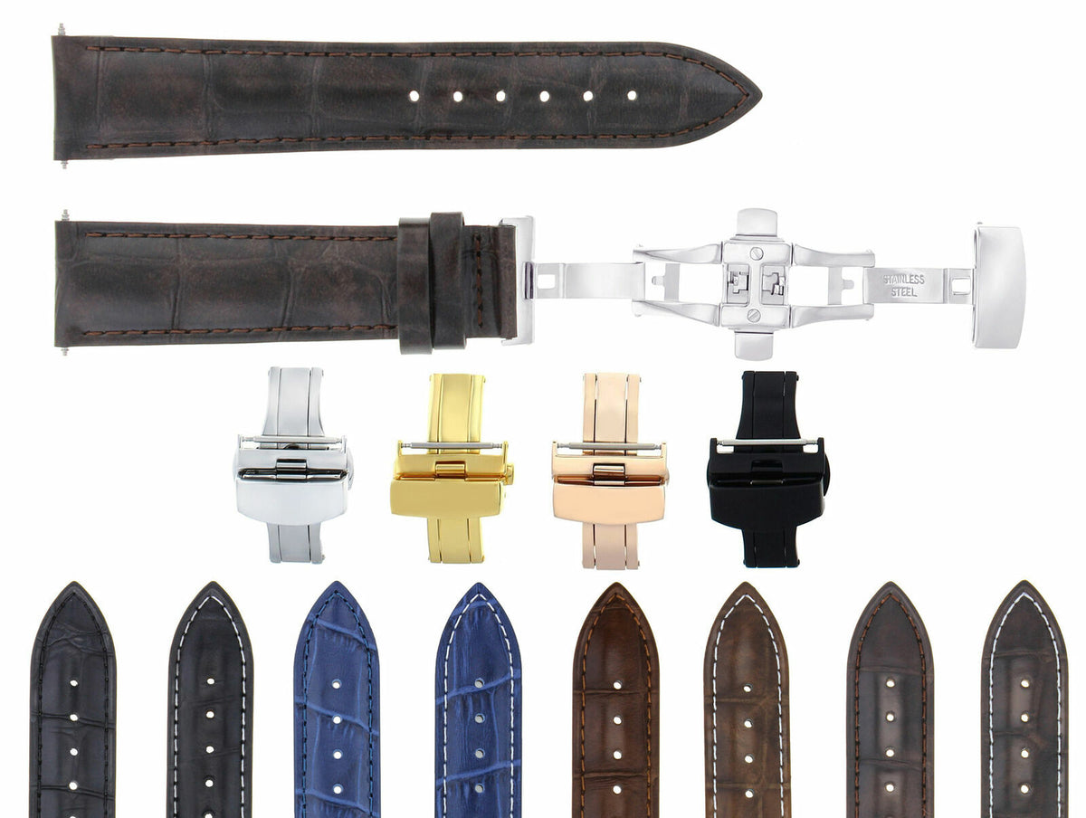 19/16MM-20/16MM LEATHER WATCH BAND STRAP FOR ROLEX WATCH + BUTTERFLY CLASP, Dark Brown
