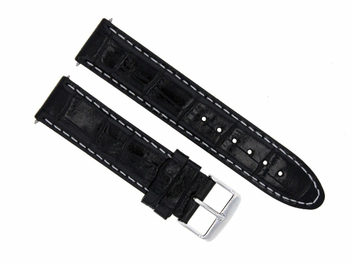 18-19-20-22-24MM LEATHER WATCH STRAP BAND FOR OMEGA SEAMASTER PLANET SPEEDMASTER, Black with White Stitching, view 3