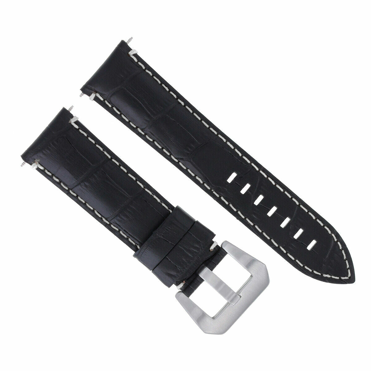 22MM 24MM REPLACEMENT LEATHER WATCH BAND STRAP FOR MONTBLANC TIMEWALKER CHRONO, Black with White Stitching, view 3