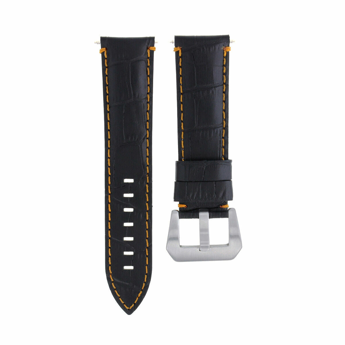 22MM 24MM REPLACEMENT LEATHER WATCH BAND STRAP FOR MONTBLANC TIMEWALKER CHRONO, Black with Orange Stitching, view 2