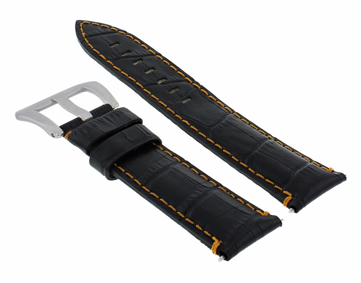 22MM 24MM REPLACEMENT LEATHER WATCH BAND STRAP FOR MONTBLANC TIMEWALKER CHRONO, Black with Orange Stitching, view 4