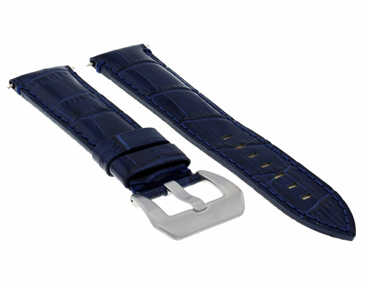 22MM 24MM REPLACEMENT LEATHER WATCH BAND STRAP FOR MONTBLANC TIMEWALKER CHRONO, Blue, front view