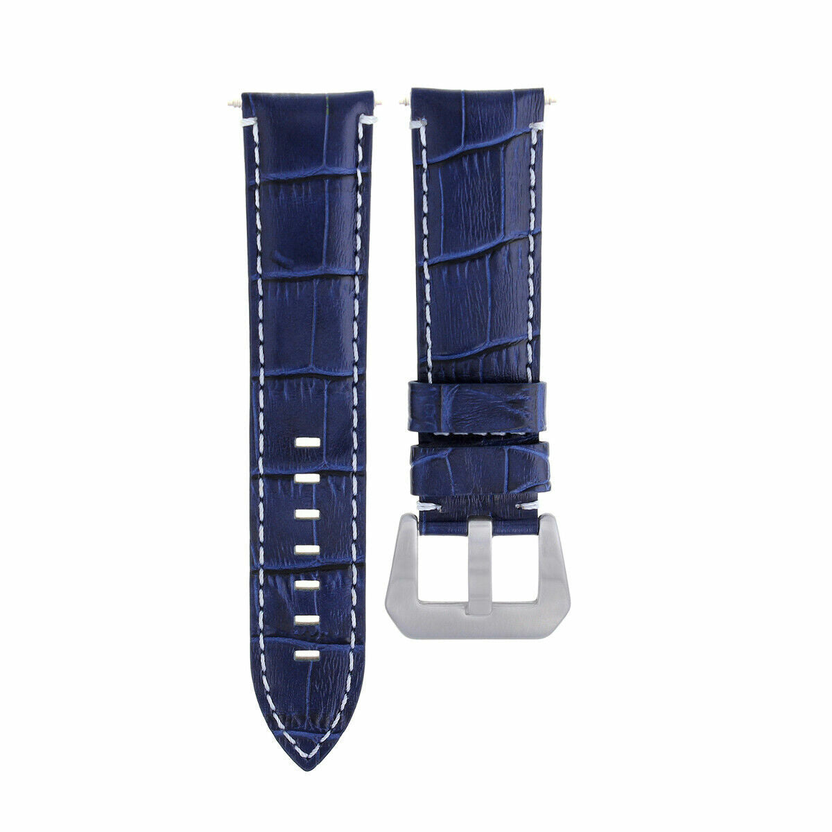 22MM 24MM REPLACEMENT LEATHER WATCH BAND STRAP FOR MONTBLANC TIMEWALKER CHRONO, Blue with White Stitching, view 2