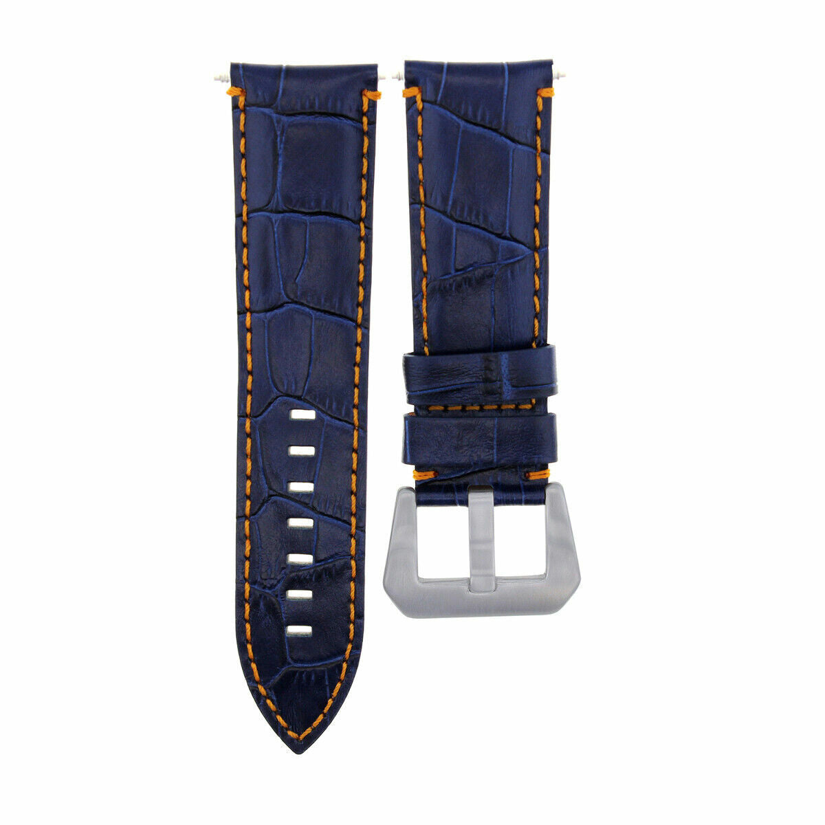 22MM 24MM REPLACEMENT LEATHER WATCH BAND STRAP FOR MONTBLANC TIMEWALKER CHRONO, Blue with Orange Stitching, view 2