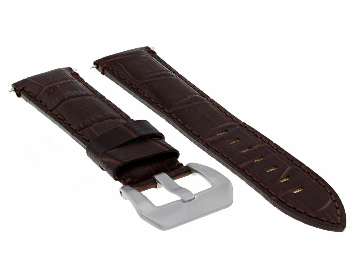 22MM 24MM REPLACEMENT LEATHER WATCH BAND STRAP FOR MONTBLANC TIMEWALKER CHRONO, Brown, front view