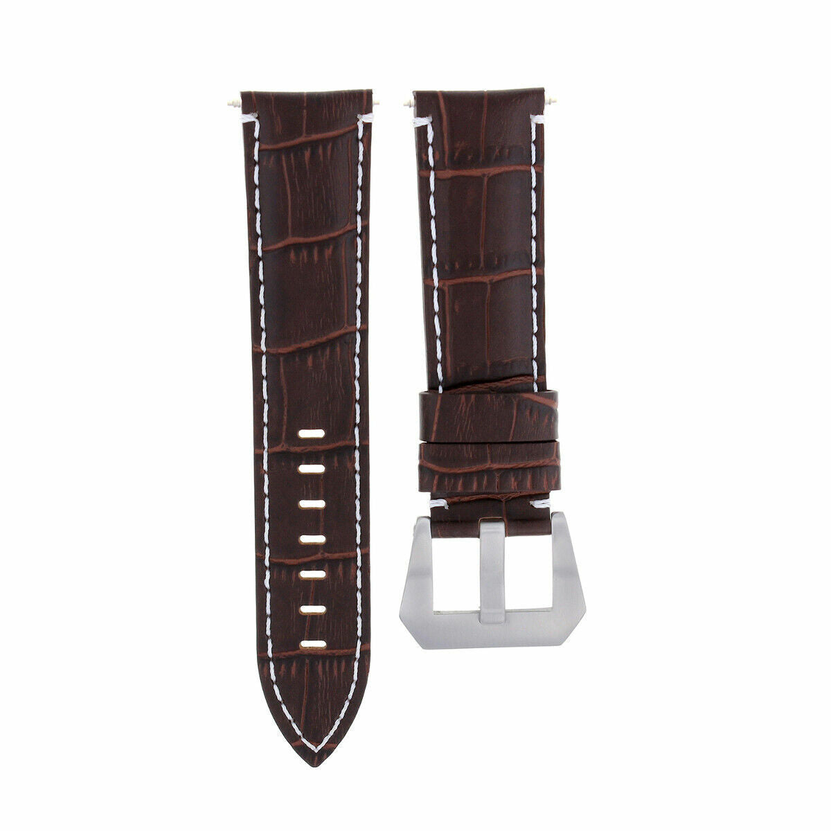 22MM 24MM REPLACEMENT LEATHER WATCH BAND STRAP FOR MONTBLANC TIMEWALKER CHRONO, Brown with White Stitching, view 2