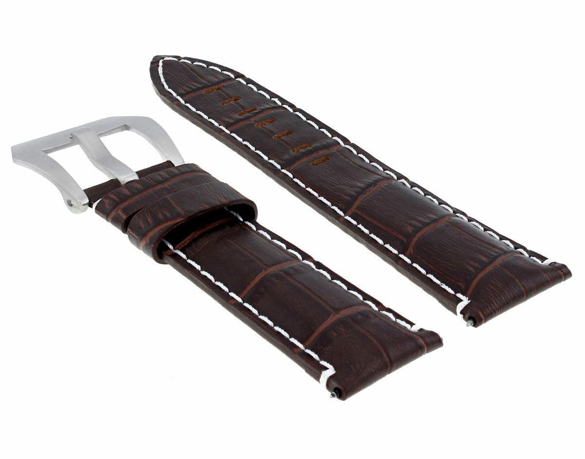 22MM 24MM REPLACEMENT LEATHER WATCH BAND STRAP FOR MONTBLANC TIMEWALKER CHRONO, Brown with White Stitching, view 3