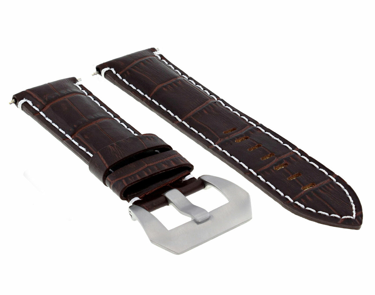 22MM 24MM REPLACEMENT LEATHER WATCH BAND STRAP FOR MONTBLANC TIMEWALKER CHRONO, Brown with White Stitching, view 4