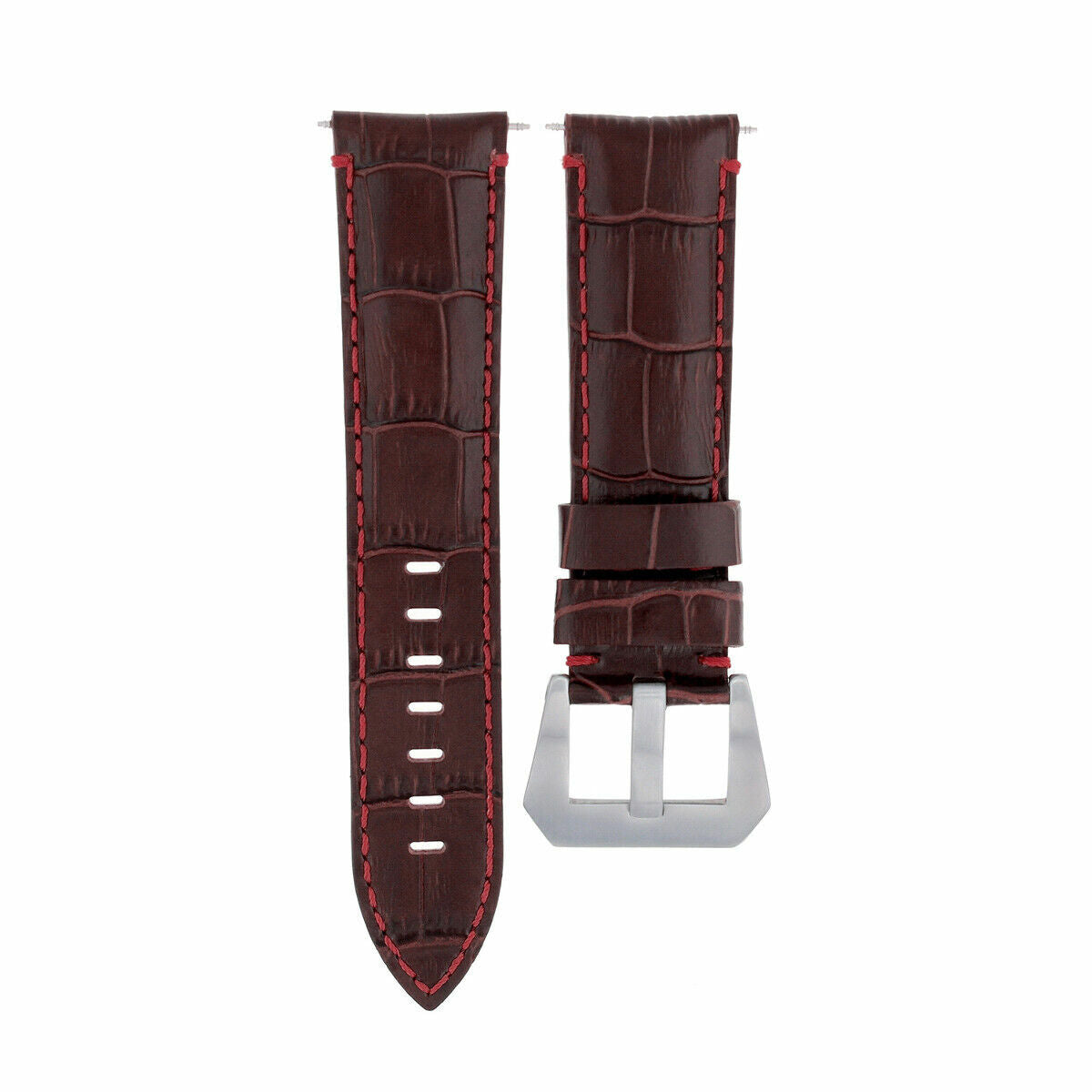 22MM 24MM REPLACEMENT LEATHER WATCH BAND STRAP FOR MONTBLANC TIMEWALKER CHRONO, Brown with Red Stitching, view 2