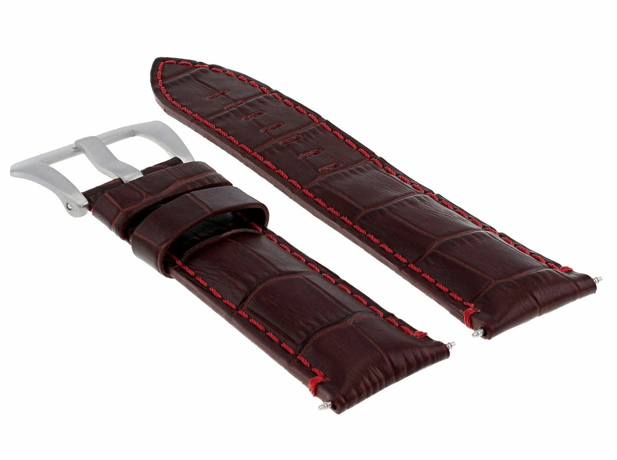 22MM 24MM REPLACEMENT LEATHER WATCH BAND STRAP FOR MONTBLANC TIMEWALKER CHRONO, Brown with Red Stitching, view 4