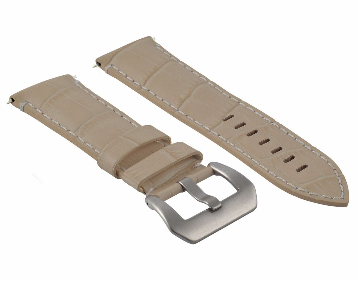 22MM 24MM REPLACEMENT LEATHER WATCH BAND STRAP FOR MONTBLANC TIMEWALKER CHRONO, Beige, view 4