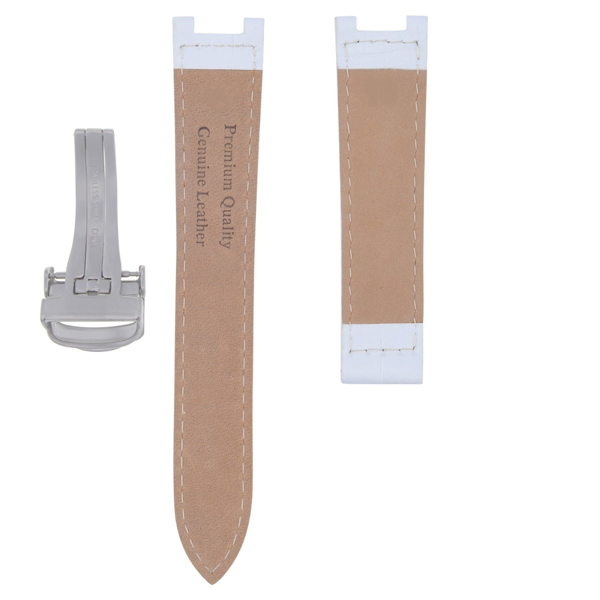LEATHER STRAP BAND FIT FOR CARTIER PASHA 21MM WHITE DEPLOYMENT CLASP STEEL