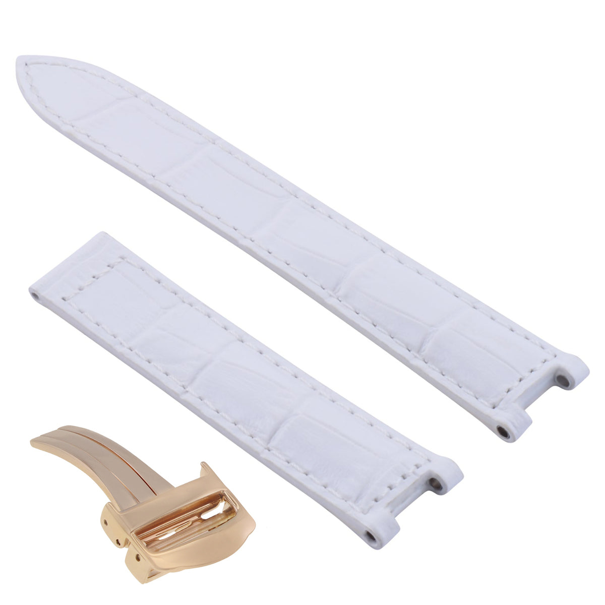 21MM LEATHER STRAP BAND FIT FOR CARTIER PASHA WATCH DEPLOYMENT CLASP WHITE ROSE