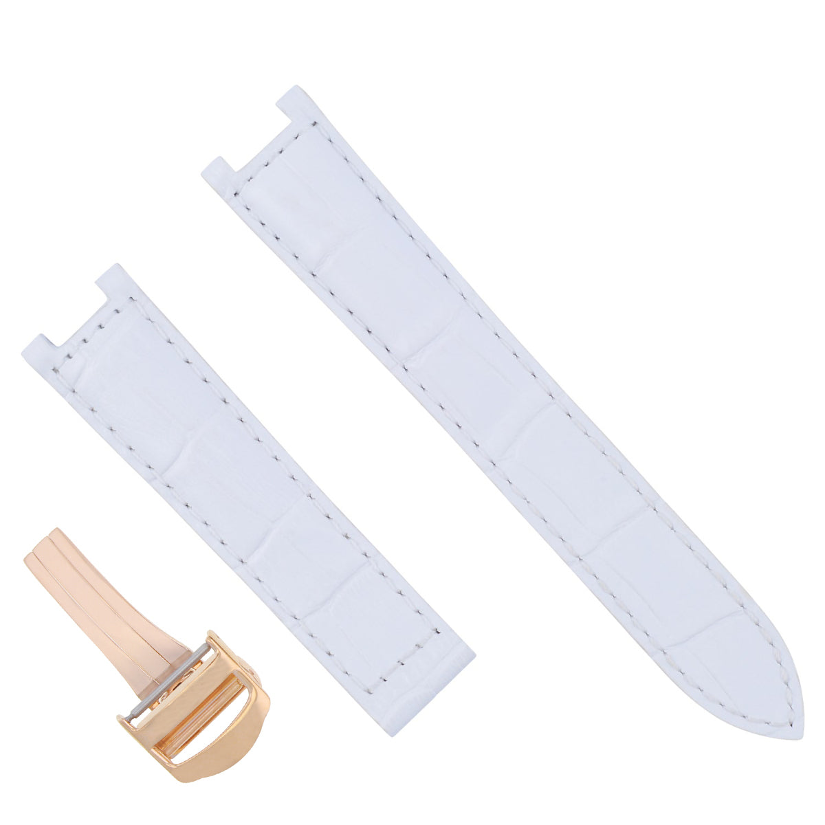 21MM LEATHER STRAP BAND FIT FOR CARTIER PASHA WATCH DEPLOYMENT CLASP WHITE ROSE
