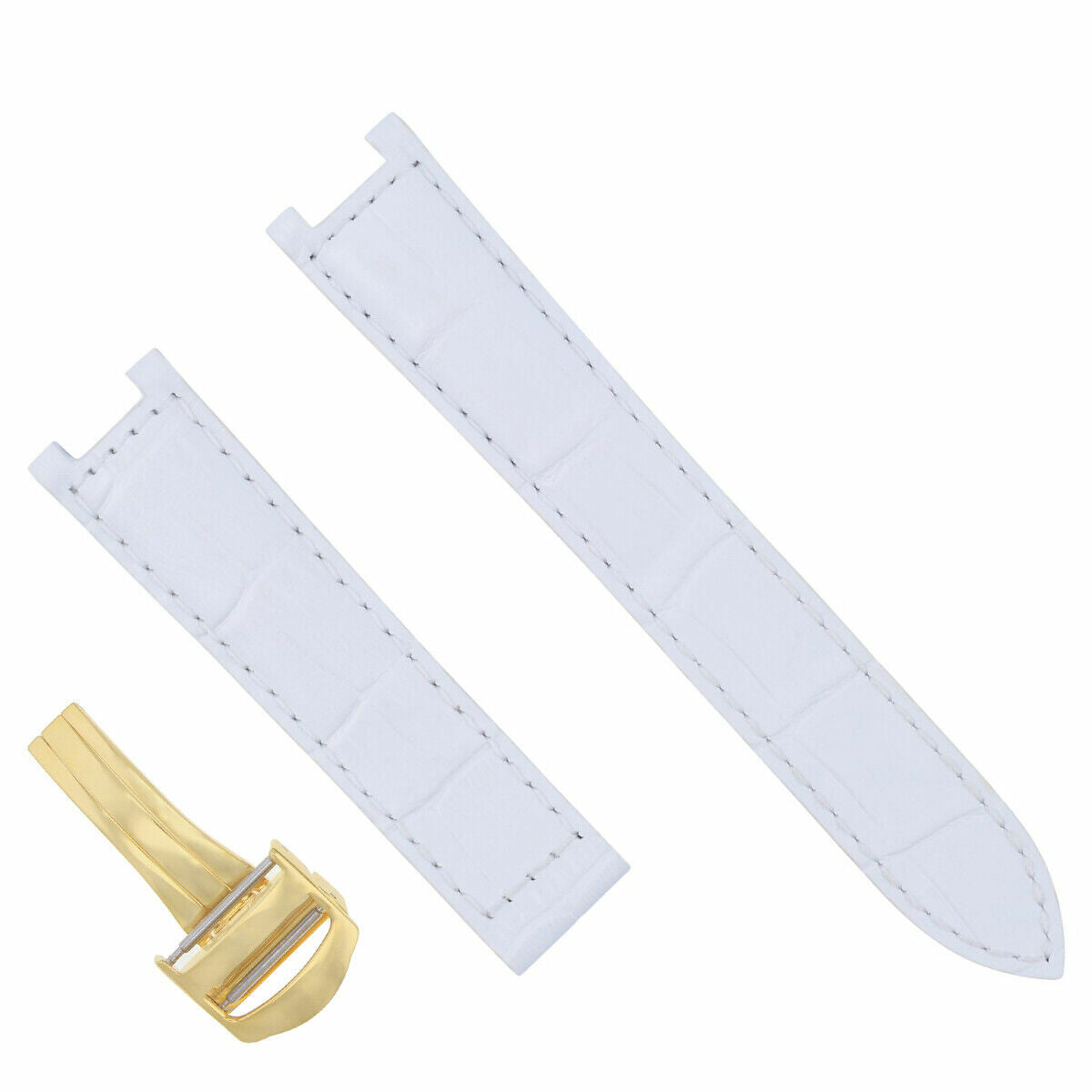 21MM LEATHER STRAP BAND FIT FOR CARTIER PASHA WATCH DEPLOYMENT CLASP WHITE GOLD