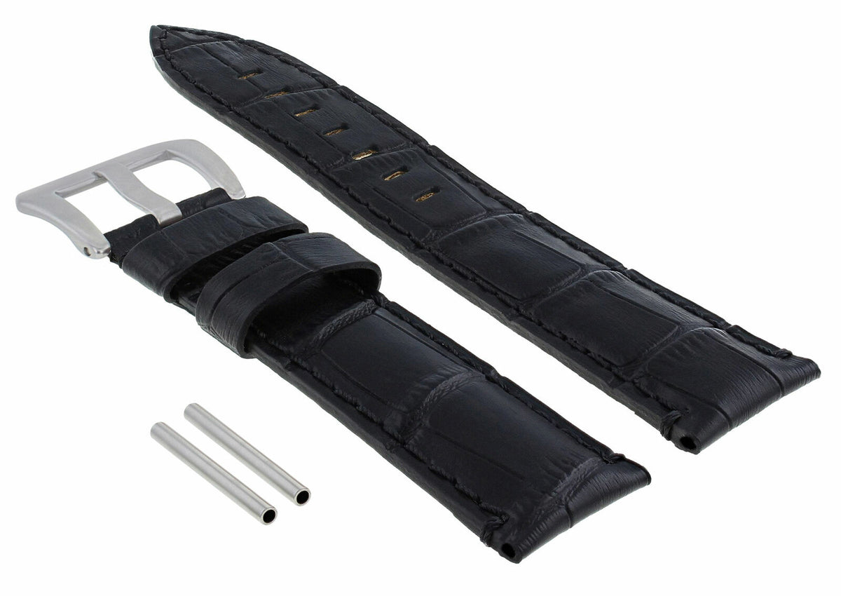 22-24MM LEATHER WATCH BAND STRAP FOR 40-44MM PANERAI MARINA RADIOMIR GMT WATCH - Beige with Red Stitching, Black, view 4