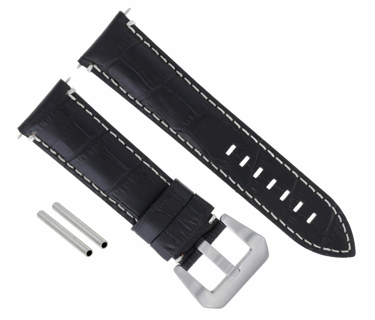 22-24MM LEATHER WATCH BAND STRAP FOR 40-44MM PANERAI MARINA RADIOMIR GMT WATCH - Beige with Red Stitching, Black with White Stitching, view 3