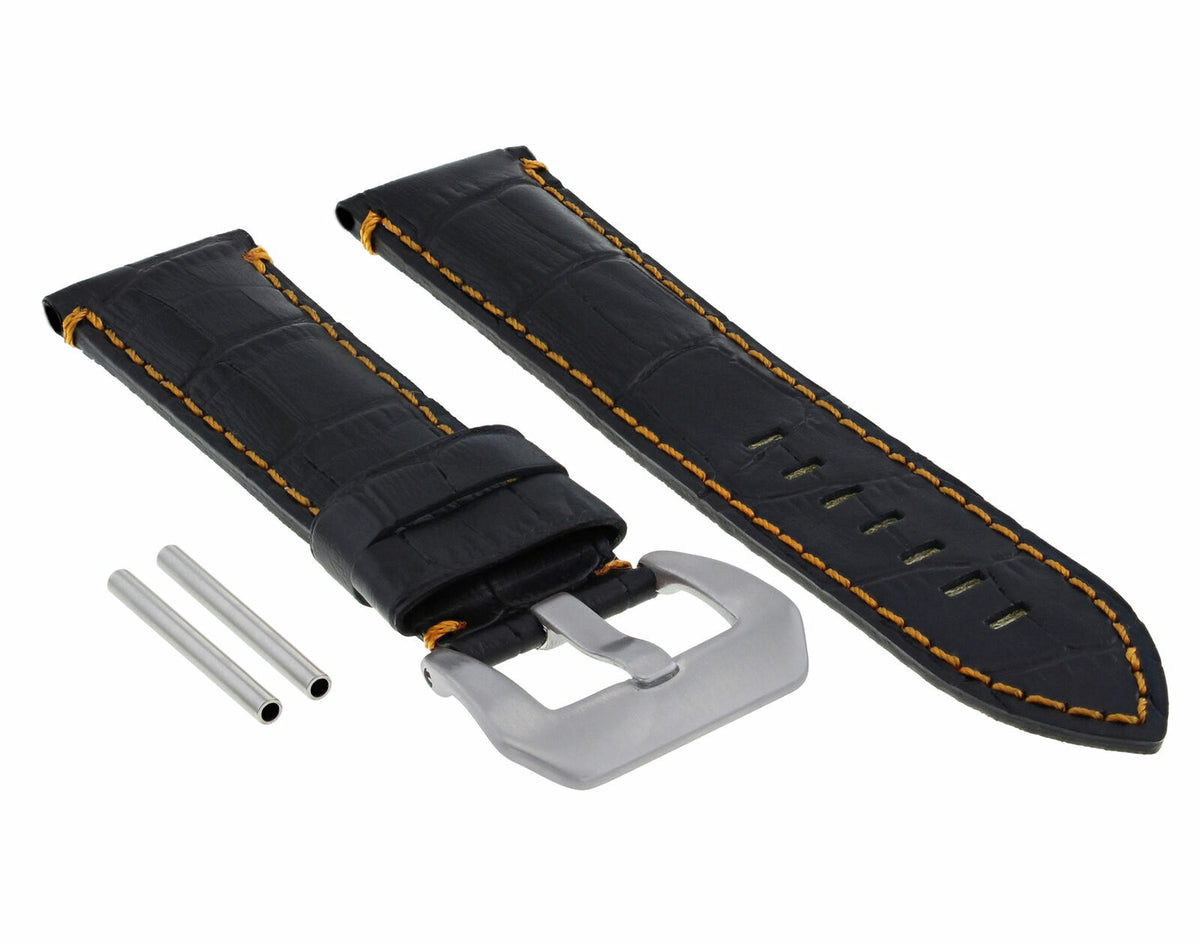 22-24MM LEATHER WATCH BAND STRAP FOR 40-44MM PANERAI MARINA RADIOMIR GMT WATCH - Beige with Red Stitching, Black with Orange Stitching, front view