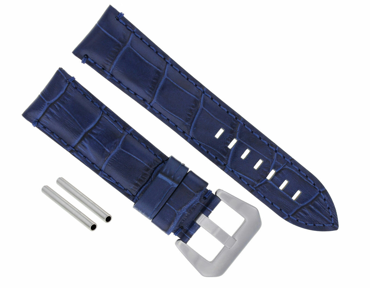 22-24MM LEATHER WATCH BAND STRAP FOR 40-44MM PANERAI MARINA RADIOMIR GMT WATCH - Beige with Red Stitching, Blue, view 3
