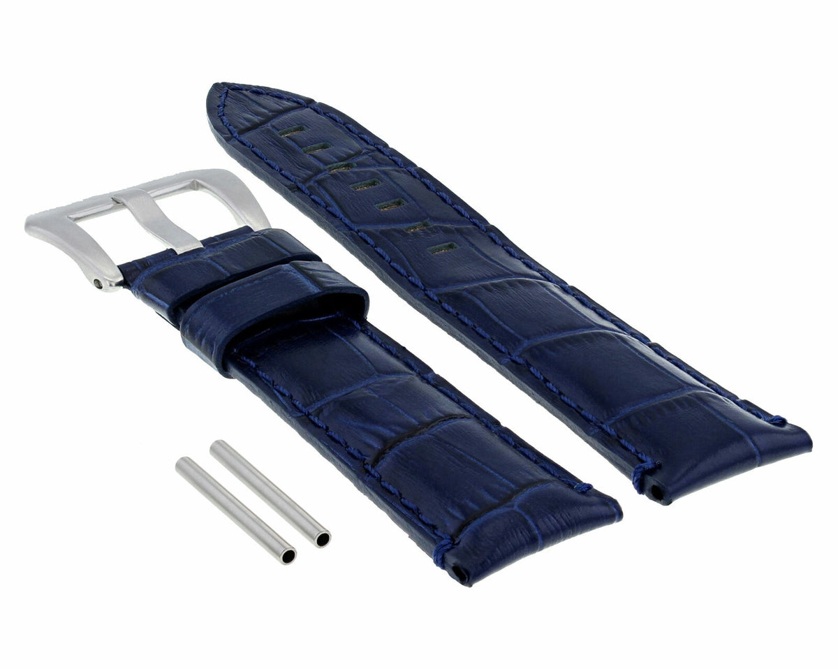 22-24MM LEATHER WATCH BAND STRAP FOR 40-44MM PANERAI MARINA RADIOMIR GMT WATCH - Beige with Red Stitching, Blue, view 4