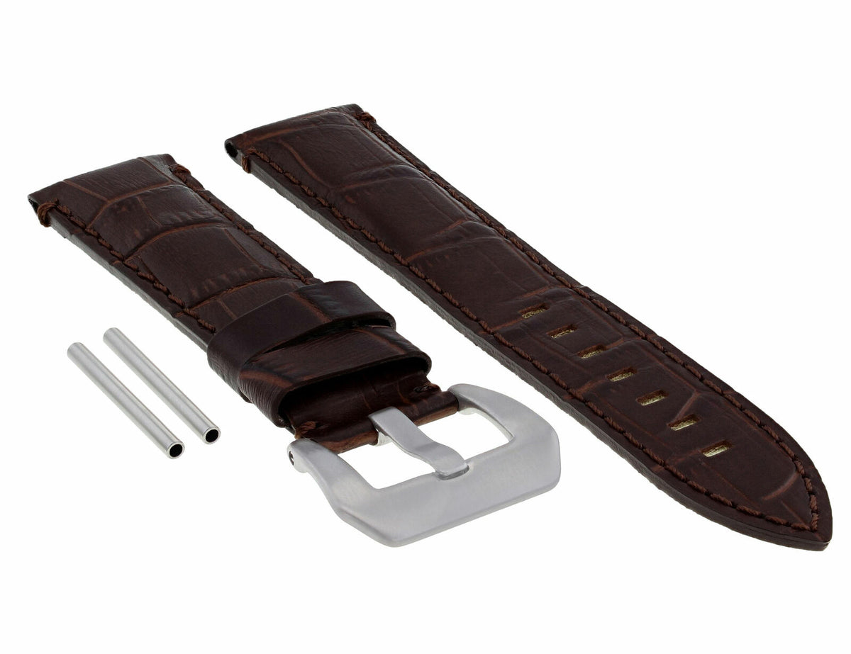 22-24MM LEATHER WATCH BAND STRAP FOR 40-44MM PANERAI MARINA RADIOMIR GMT WATCH - Beige with Red Stitching, Brown, front view