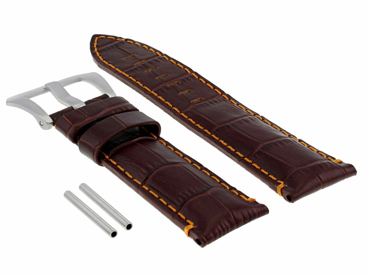 22-24MM LEATHER WATCH BAND STRAP FOR 40-44MM PANERAI MARINA RADIOMIR GMT WATCH - Beige with Red Stitching, Brown with Orange Stitching, view 4