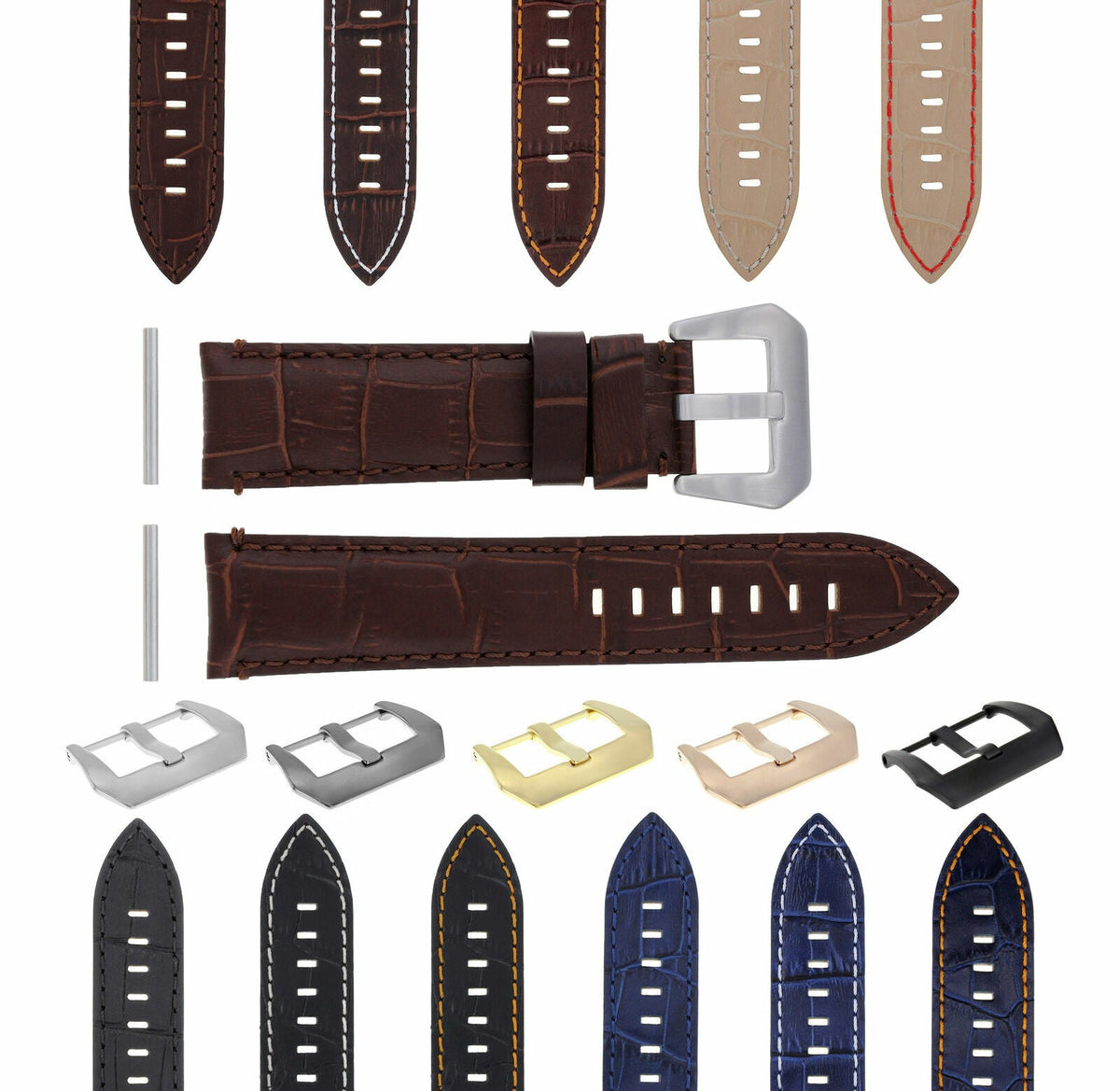 22-24MM LEATHER WATCH BAND STRAP FOR 40-44MM PANERAI MARINA RADIOMIR GMT WATCH - Beige with Red Stitching