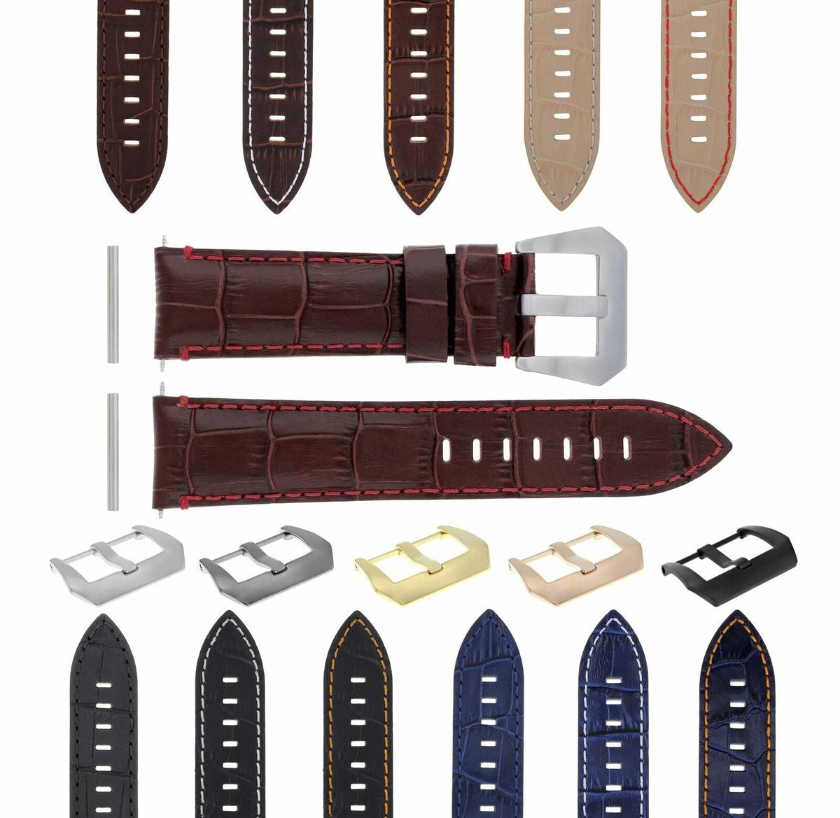 22-24MM LEATHER WATCH BAND STRAP FOR 40-44MM PANERAI MARINA RADIOMIR GMT WATCH - Beige with Red Stitching