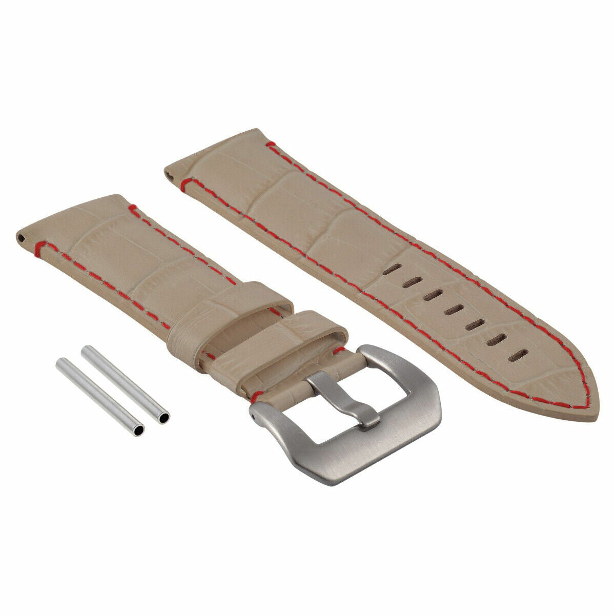 22-24MM LEATHER WATCH BAND STRAP FOR 40-44MM PANERAI MARINA RADIOMIR GMT WATCH - Beige with Red Stitching, Beige with Red Stitching, view 4