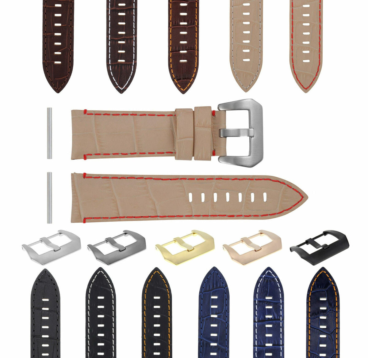 22-24MM LEATHER WATCH BAND STRAP FOR 40-44MM PANERAI MARINA RADIOMIR GMT WATCH - Beige with Red Stitching