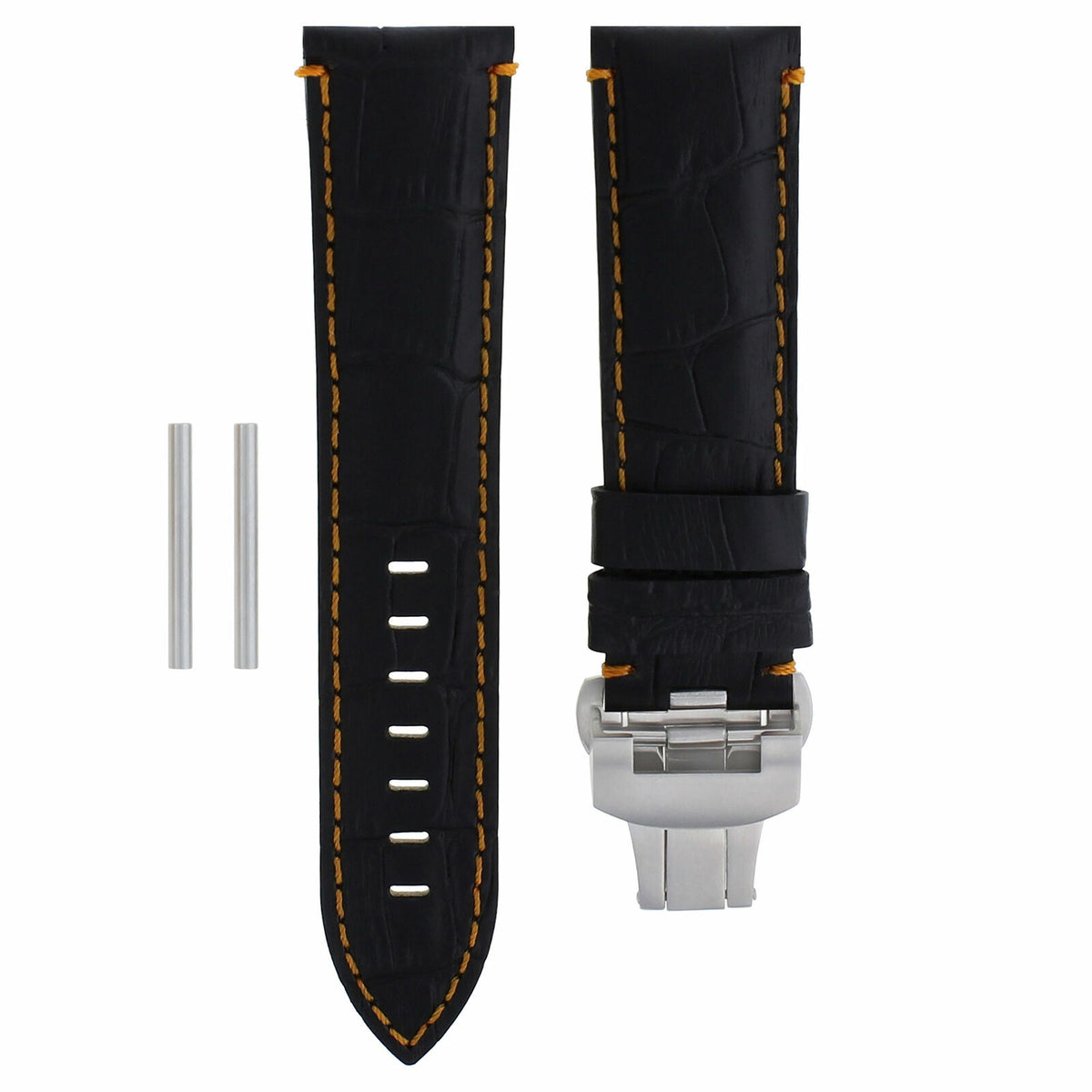 22-24MM LEATHER WATCH BAND STRAP FOR PANERAI MARINA LUMINOR GMT WATCH + CLASP - 22mm, Black with Orange Stitching, view 2