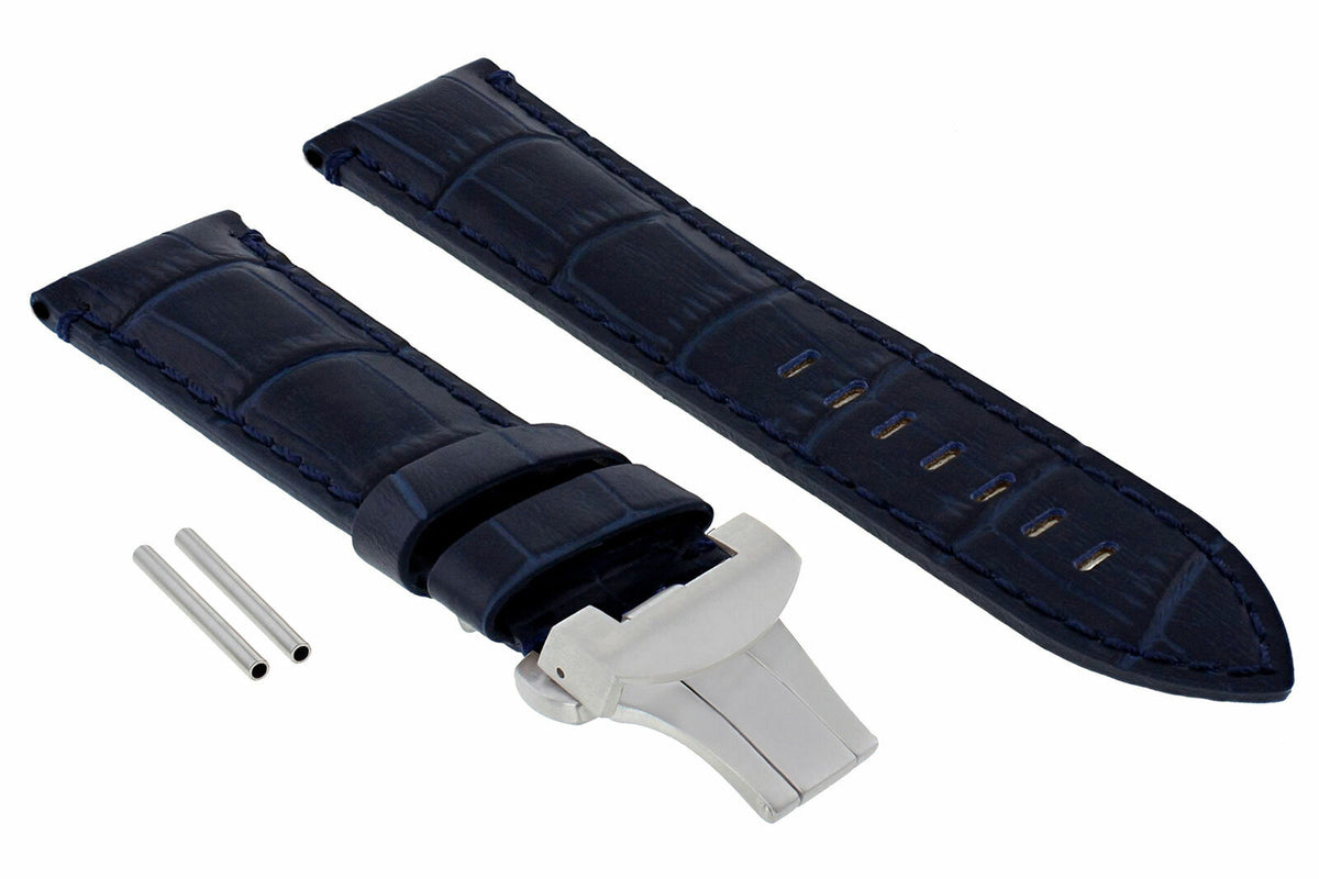 22-24MM LEATHER WATCH BAND STRAP FOR PANERAI MARINA LUMINOR GMT WATCH + CLASP - 22mm, Blue, front view
