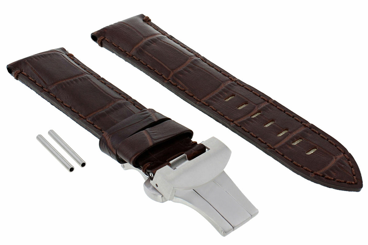 22-24MM LEATHER WATCH BAND STRAP FOR PANERAI MARINA LUMINOR GMT WATCH + CLASP - 22mm, Brown, front view